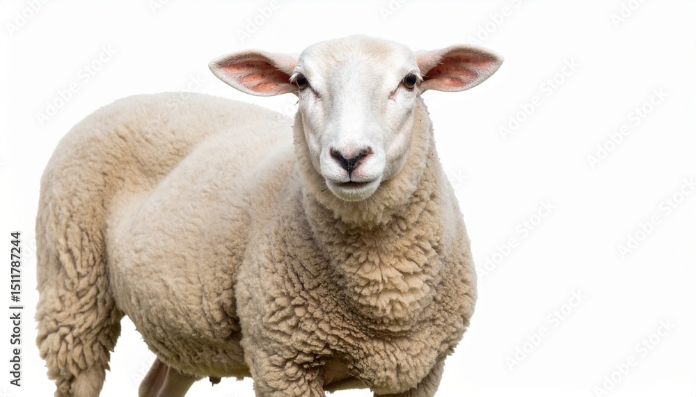 Fototapeta premium Young sheep isolated on white background looking at camera isolated on white backgr