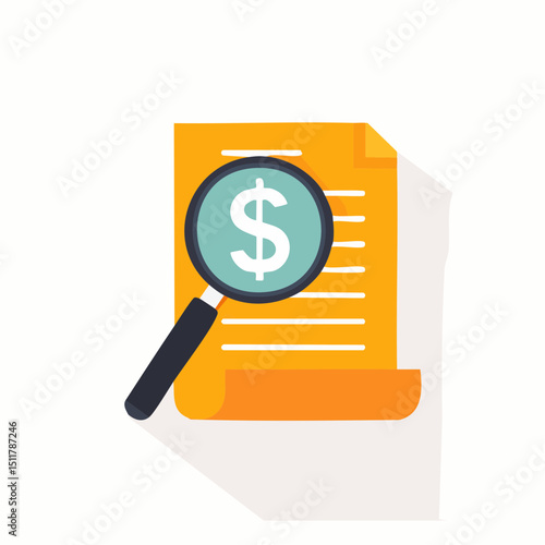 Financial Scrutiny: A detailed view of a document through a magnifying glass, a close-up exploration of financial concepts and detailed analysis of information.