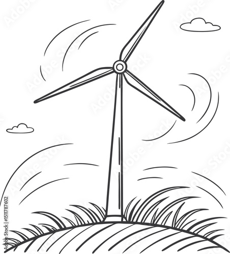 Powerful wind turbine generating clean, renewable electricity against a blue sky, symbolizing green energy technology and environmental sustainability