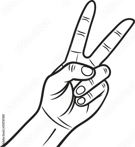 Human hand gestures: thumb up, thumb down, peace sign, and pointing finger vector illustrations