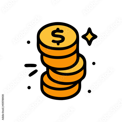 Colorful Stack Of Coins With Dollar Symbols And Sparkles