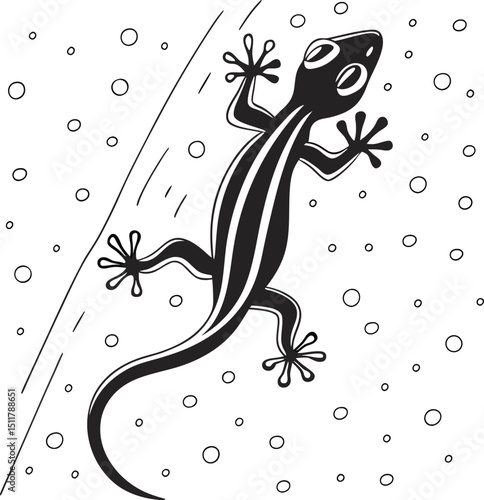 A small, wild green gecko with a long tail crawls on a branch, isolated on a black background, showcasing its reptilian eye