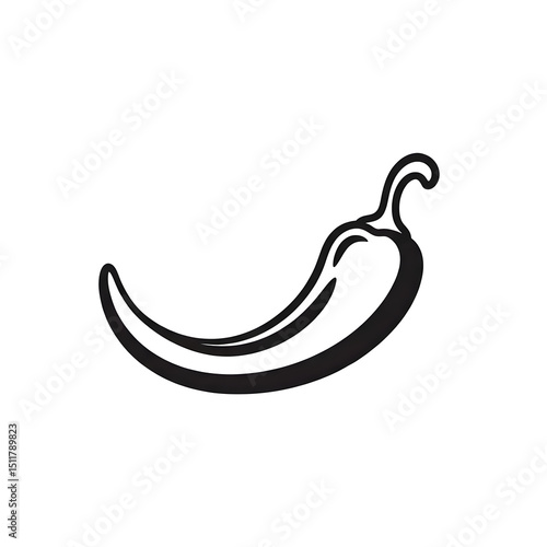 Outlined chili pepper logo in curved black line art on white.