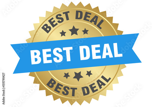 best deal. best deal round blue and gold label isolated on transparent background