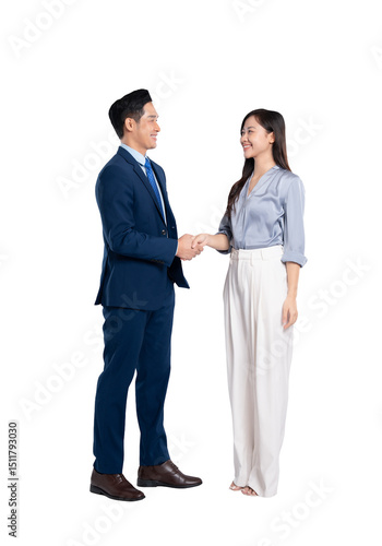Full body image of woman asian business and manager man posing on PNG background	
