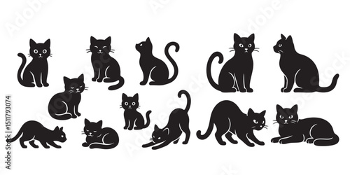 cat silhouette set vector illustration