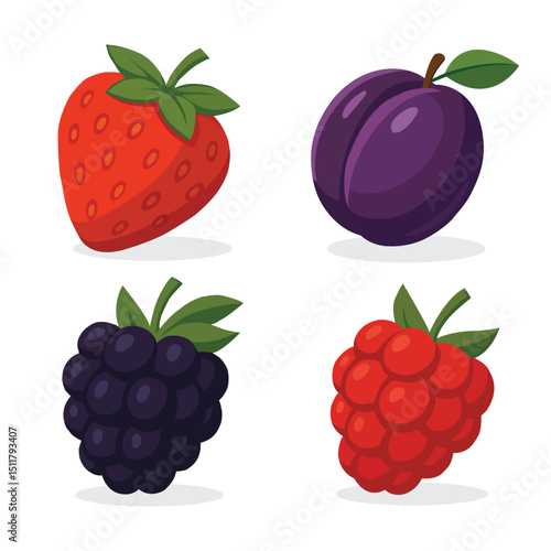fruit set strawberry plum blackberry raspberry