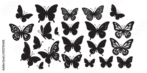 butterfly silhouette set vector illustration
