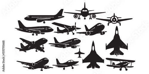 airplane silhouette set vector illustration