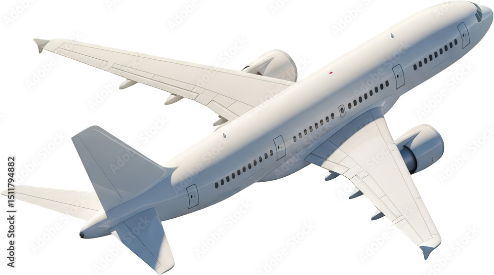 Fototapeta premium Modern White Passenger Airplane in Flight Aerial View Travel Transportation