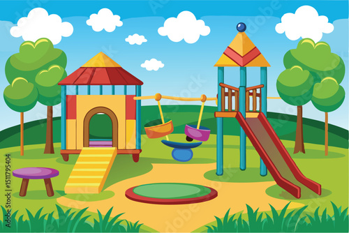 Colorful playground scene, isolated cutout, transparent background