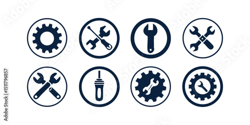 Collection of repair flat icon vector. technical, engineering, industry, service, fix symbol  maintenance, tools, screwdriver, wrench, gear, gear wheel, mechanical,