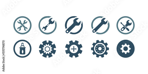 Collection of repair flat icon vector. technical, engineering, industry, service, fix symbol  maintenance, tools, screwdriver, wrench, gear, gear wheel, mechanical,
