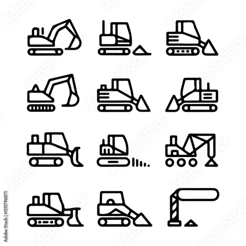 High Quality Construction Vehicle Line Icon Set
