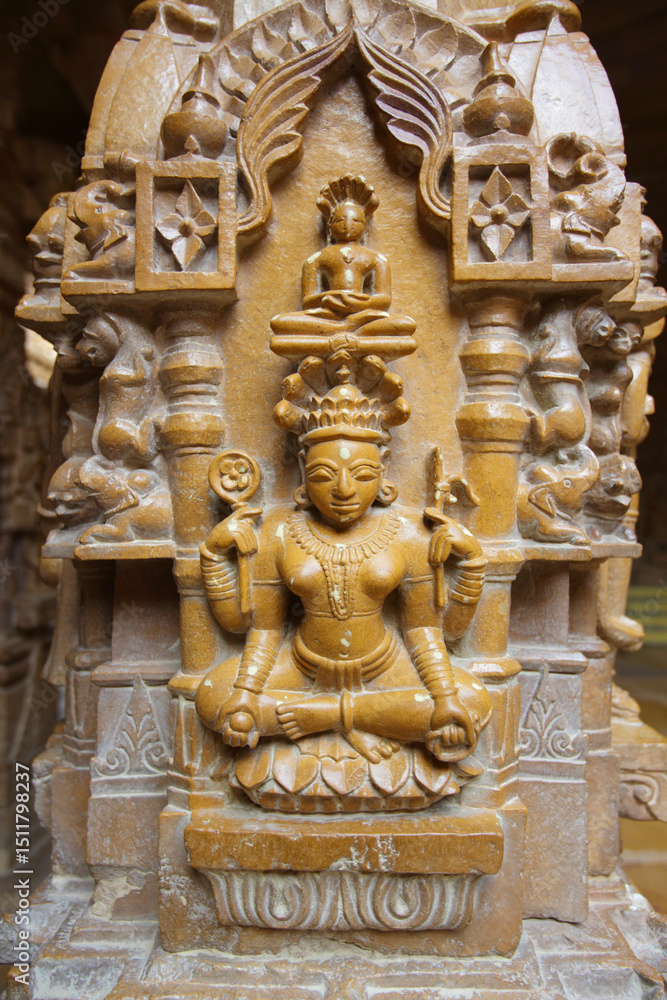 Fototapeta premium Sculptures inside the Jain temples of Jaisalmer, Rajasthan, India