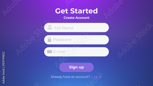 UI register layout. Sign up web form with gradient background. Minimalistic registration screen for desktop.