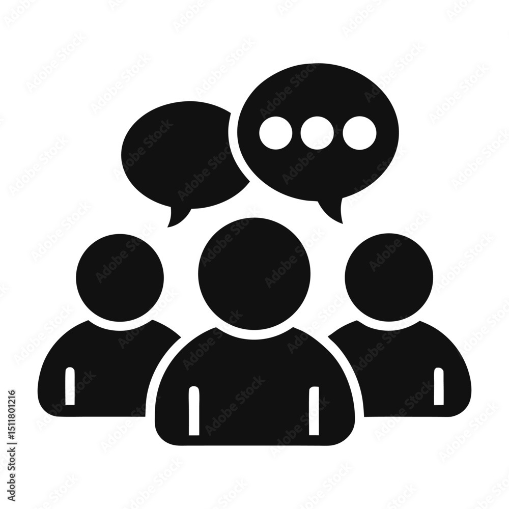 Group Discussion Icon: Three People Talking and Sharing Ideas Group Discussion Icon: Three People Talking and Sharing Ideas