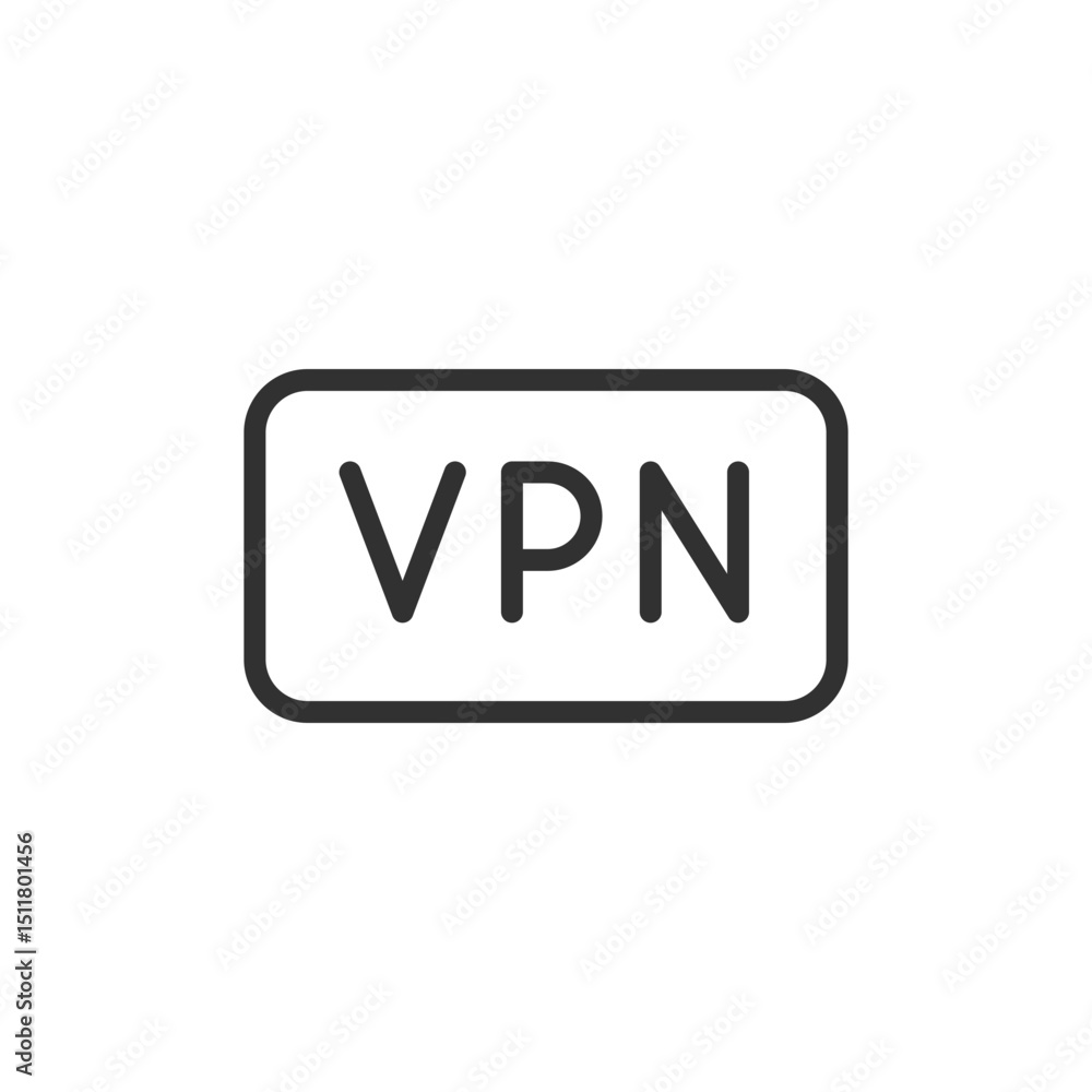 VPN text in rounded rectangle, linear icon. Online protection and private network access. Line with editable stroke VPN text in rounded rectangle, linear icon. Online protection and private network access. Line with editable stroke