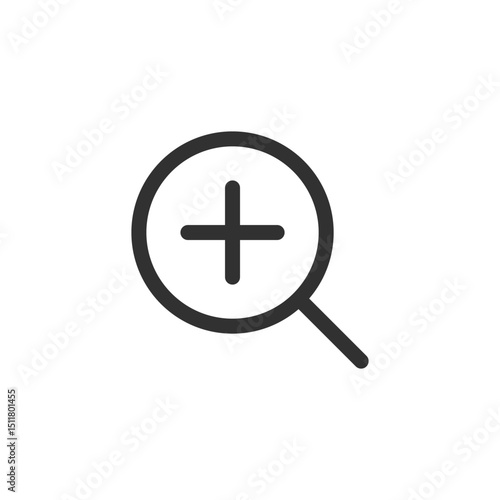 Magnifying glass with plus sign, linear icon. Zoom in, enlarge, or increase view. Line with editable stroke.
