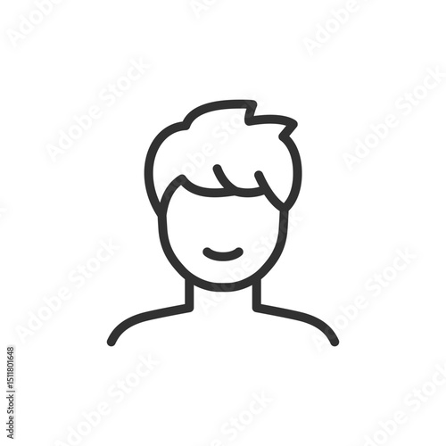 Man with full hair, linear icon. Healthy scalp and hair growth result. Line with editable stroke.