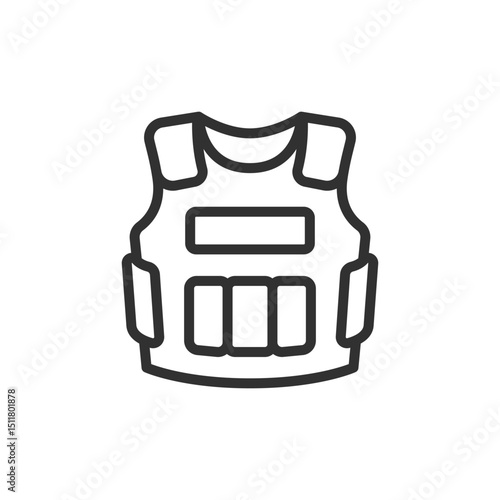 Bulletproof vest, linear icon. Body armor, protection, or tactical gear. Line with editable stroke.