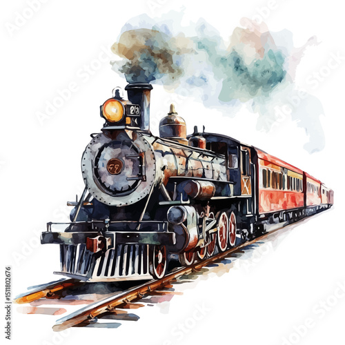 Train, watercolor vector, high quality, isolated on a white background.