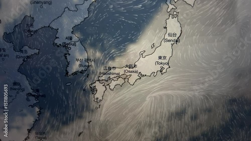 Cloud Movement on Japan Map, Loop Video