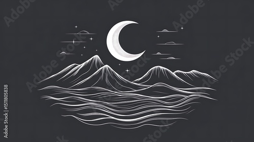 Night landscape with mountains and moon