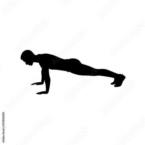 Push-Up Man Silhouette – Workout Pose Vector | Bodyweight Fitness Icon | Male Exercise Shadow Art | Training Position Clipart | Strength Workout Graphic | Athletic Plank Form Illustration

