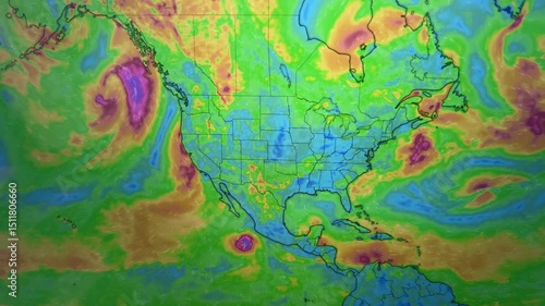 Hurricanes On Map Of North America, Loop Video