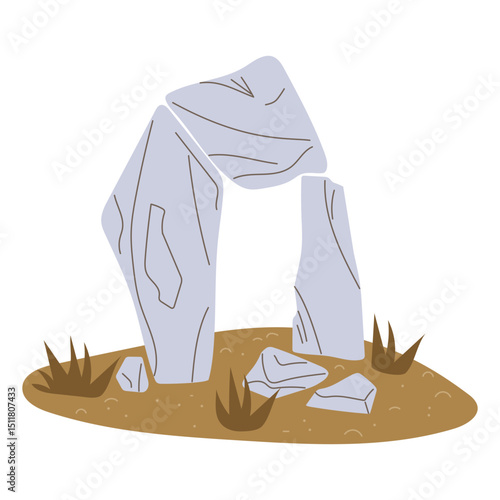Menhirs, Stonehenge, large stones in sand. An archaeological find. Historical value. It suitable for books, articles, posters and presentations on topics of archeology, history of past, excavations