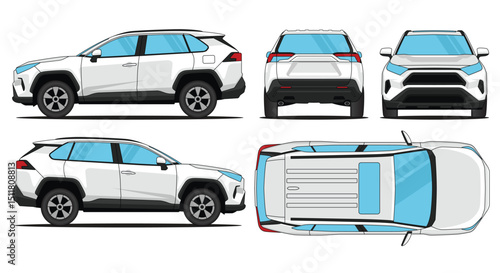 Car Vector SUV Rav4 - Mockup car vector for branding on isolated white background. Side, Front, Rear, Top Views