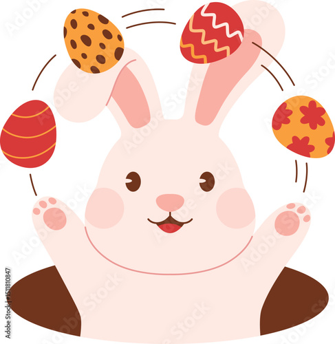 Bunny Juggling Easter Eggs Happily