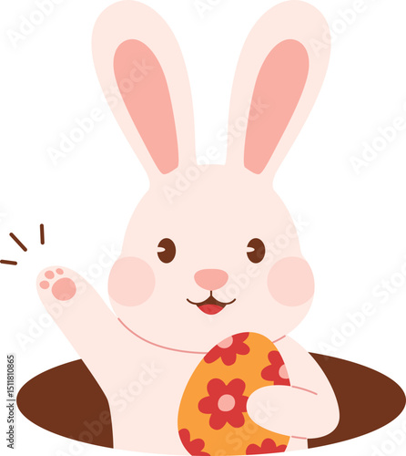Bunny Waving from a Hole in the Ground