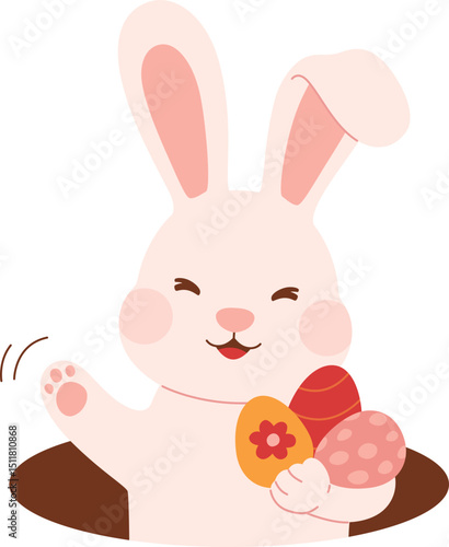 Bunny Waving from a Hole in the Ground
