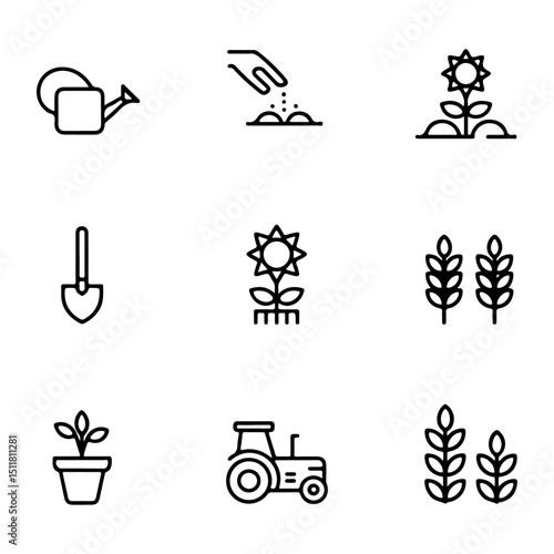 High Quality Gardening Agriculture Line Icon Set
