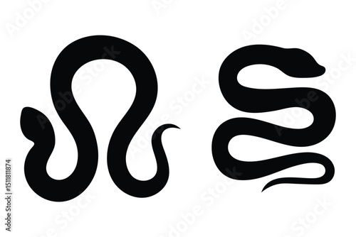 Wallpaper Mural Snake silhouette set in black. Snake silhouette, Snake icon vector. Curved snake animal design illustration. Simple Symbol of Danger, Wisdom. for web and ui designs.  Torontodigital.ca