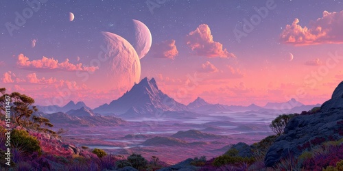 Surreal Sci Fi Valley with Moon Alignment