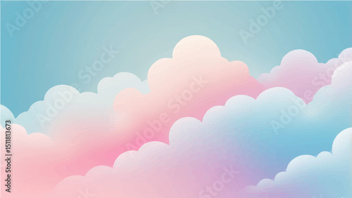 abstract Soft pastel sky with fluffy clouds in pink and blue gradient tones, dreamy atmosphere, smooth transitions, no outlines, clean vector style.