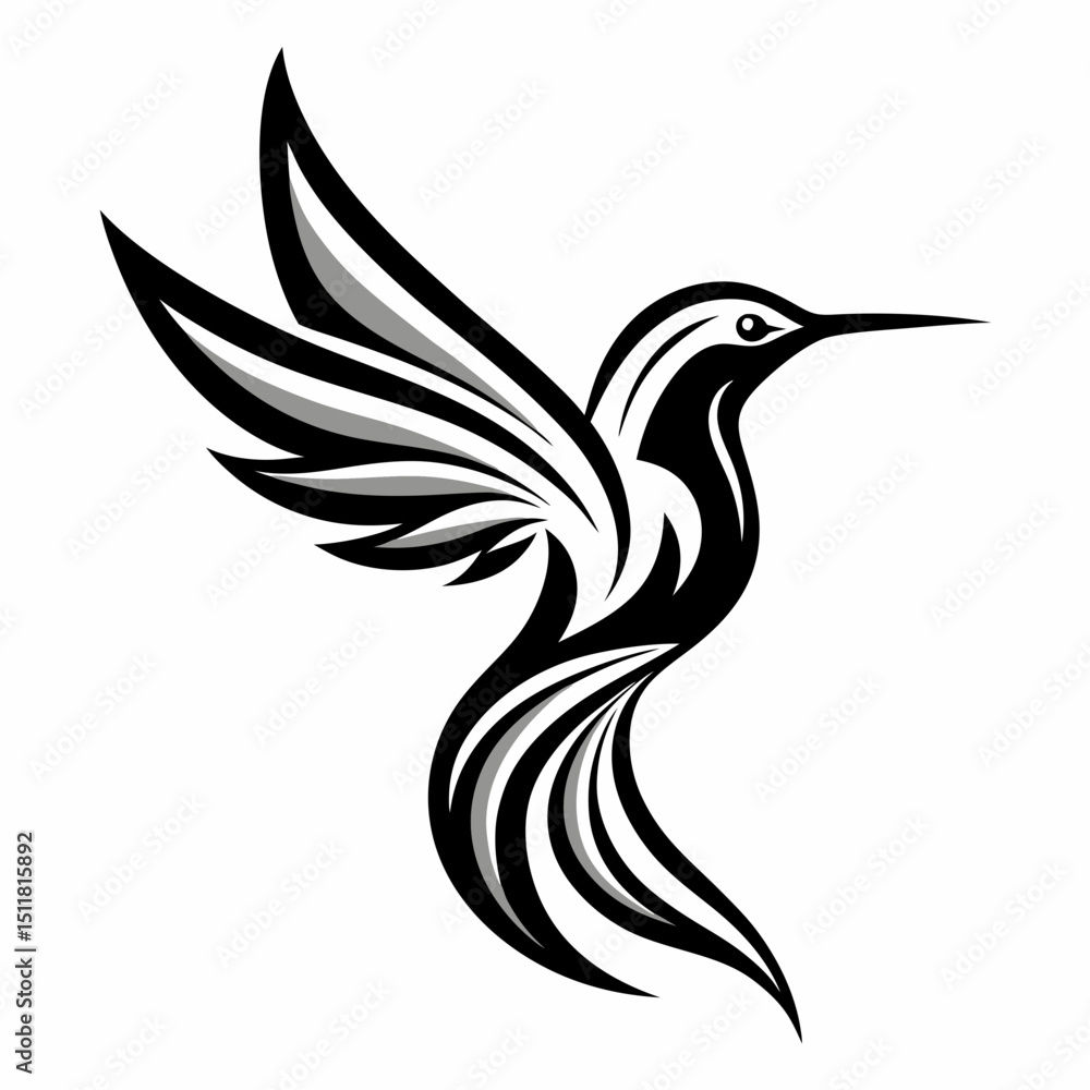 Fototapeta premium Stylized Hummingbird Illustration Black and White Design