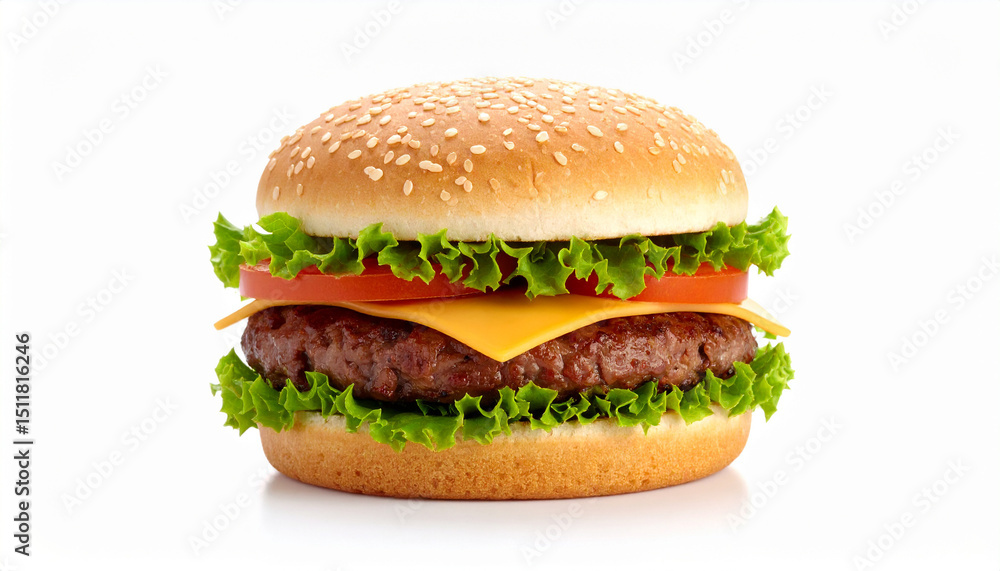 Delicious Juicy Hamburger Isolated on White Background for Food and Menu Design Delicious Juicy Hamburger Isolated on White Background for Food and Menu Design