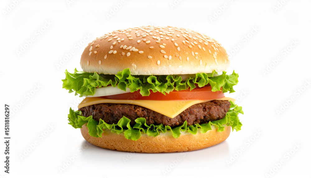 Delicious Juicy Hamburger Isolated on White Background for Food and Menu Design Delicious Juicy Hamburger Isolated on White Background for Food and Menu Design