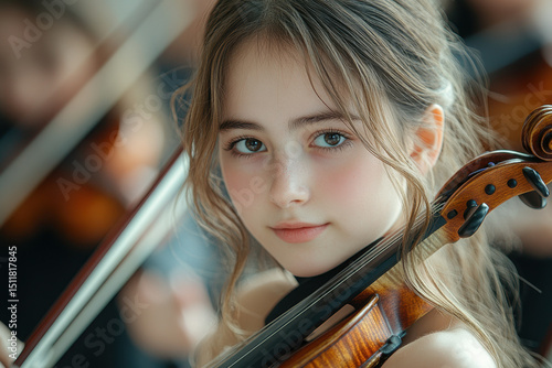 Young girl playing violin.