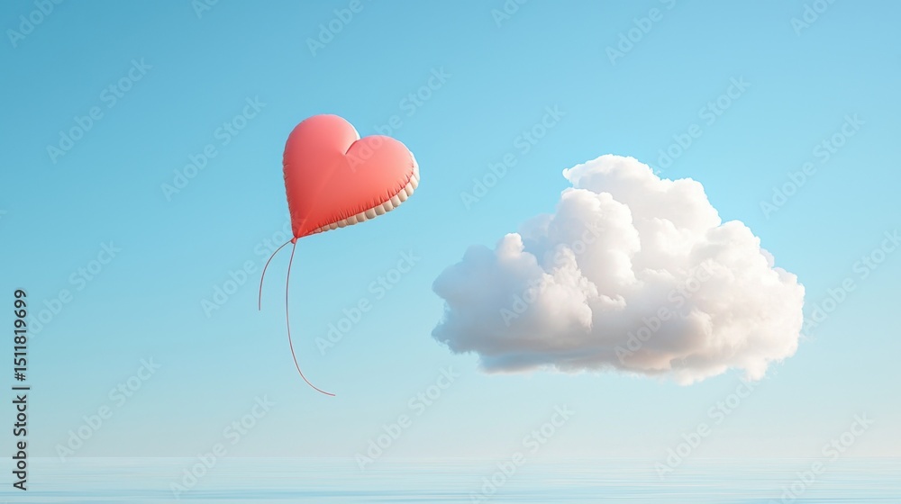 Fototapeta premium Heart-Shaped Balloon Floating in a Blue Sky with Soft White Clouds