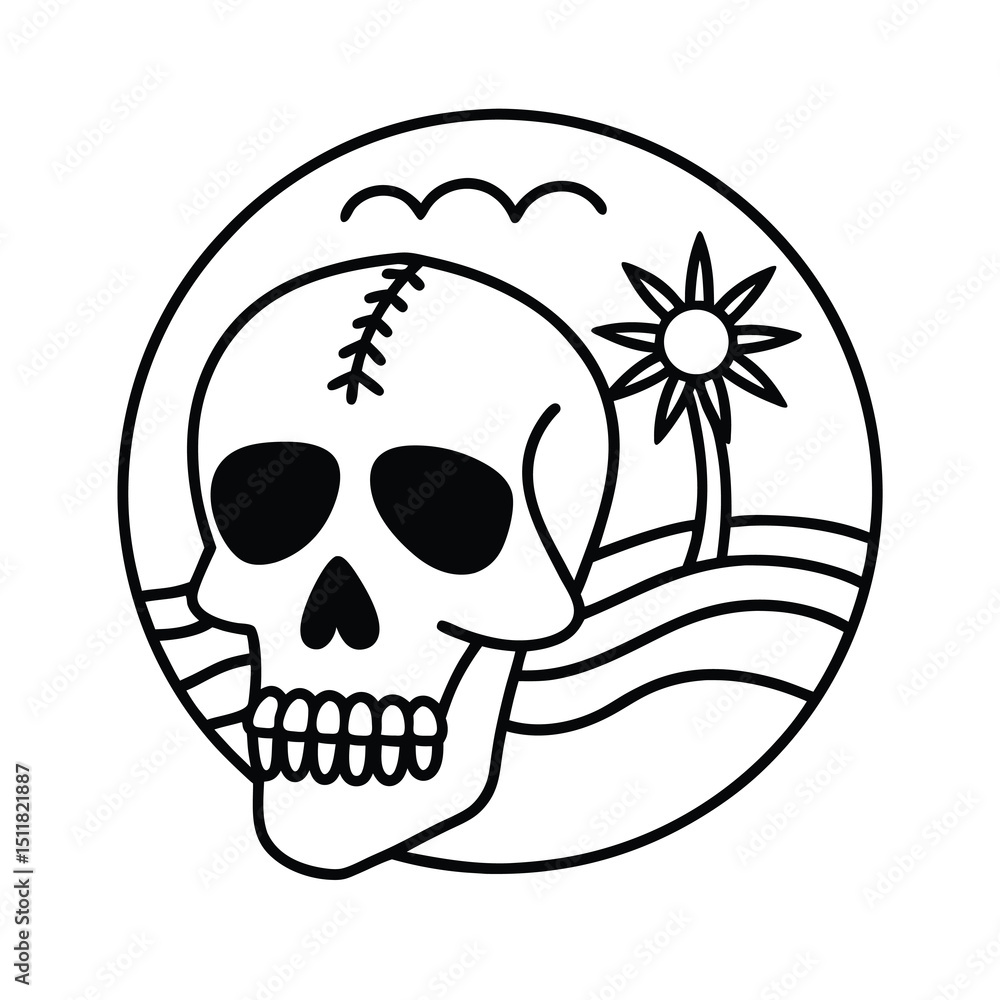 Obraz premium skull with summer beach theme