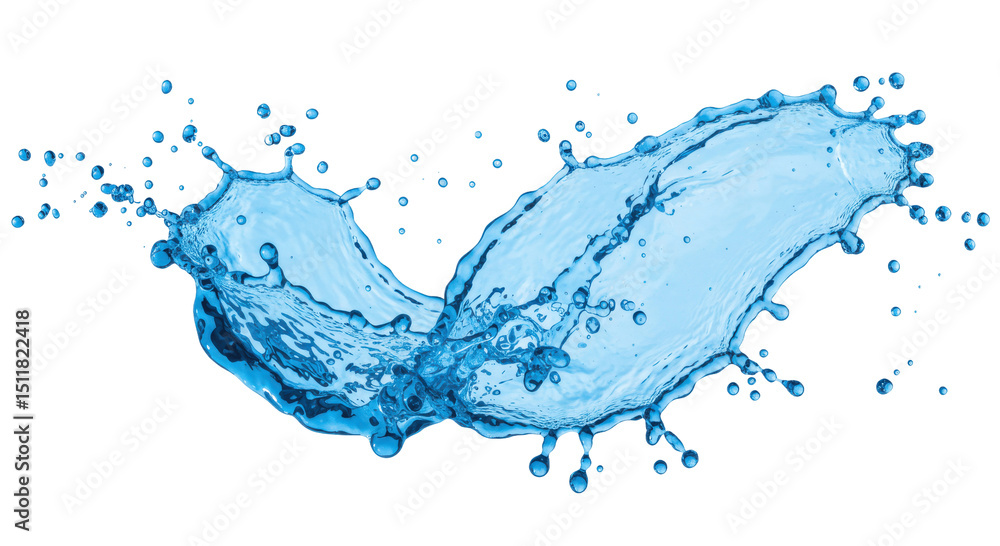 Obraz premium Dynamic Blue Water Splash: An Abstract Arc of Liquid in Motion, Isolated on a White Background, water, splash, liquid, blue, abstract, motion, isolated, background