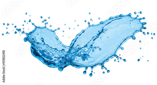 Dynamic Blue Water Splash: An Abstract Arc of Liquid in Motion, Isolated on a White Background, water, splash, liquid, blue, abstract, motion, isolated, background