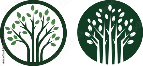 Simple and creative vector logo featuring a leaf tree enclosed within a circle shape, symbolizing forest, growth, and eco-conscious values—ideal for nature brands, forestry, or sustainability.