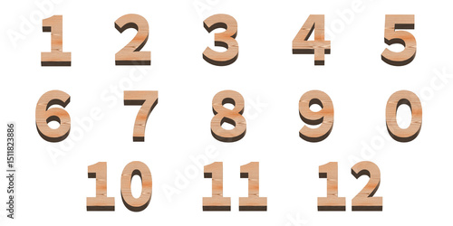 木製の数字のセット、白い背景、3D制作