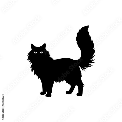 Norwegian Forest Cat Silhouette  Isolated on Transparent Background